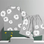 Men’s 3D Flower Print Denim Shorts Set