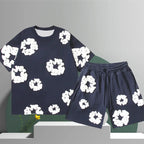 Men’s 3D Flower Print Denim Shorts Set