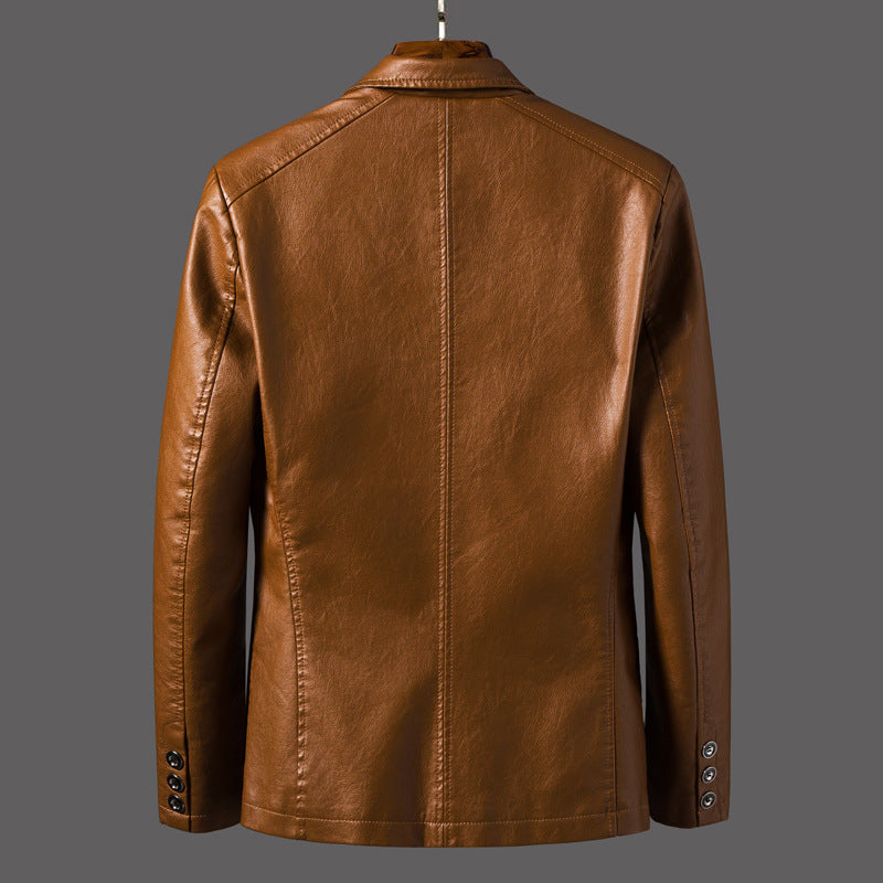 Brown leather jacket on a gray background