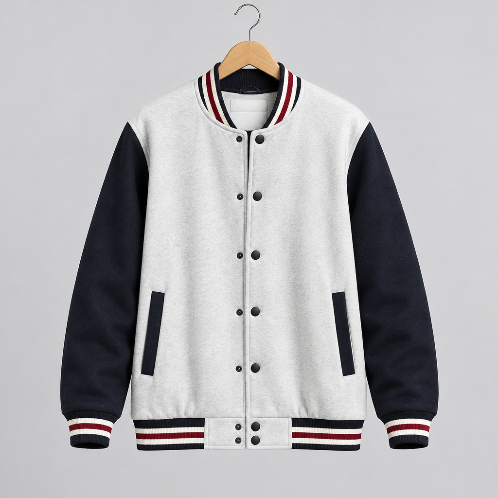 Men's Fleece Baseball Bomber Jacket – Spliced Rib Sleeve Coat