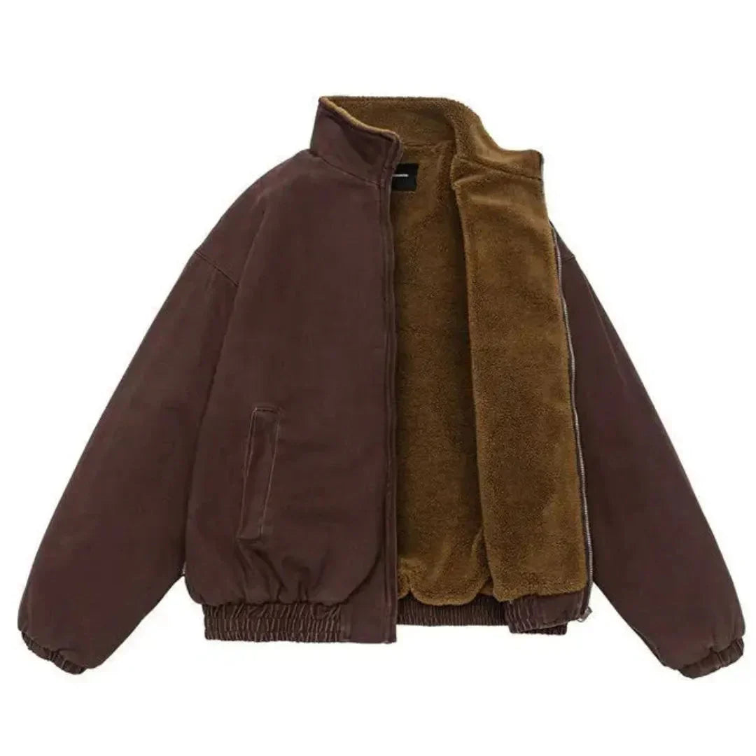 Brown fleece jacket with a white background