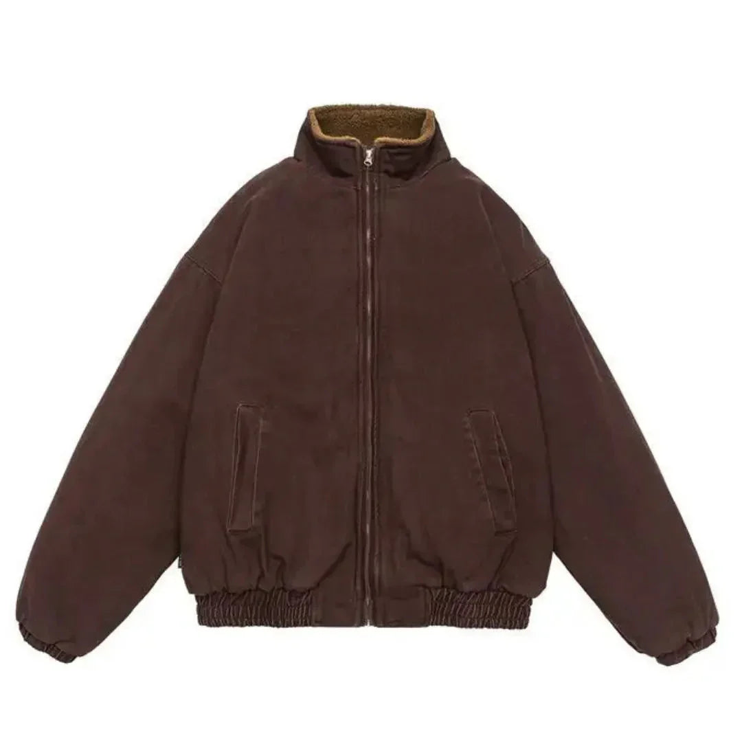 Brown jacket with a zipper on a white background