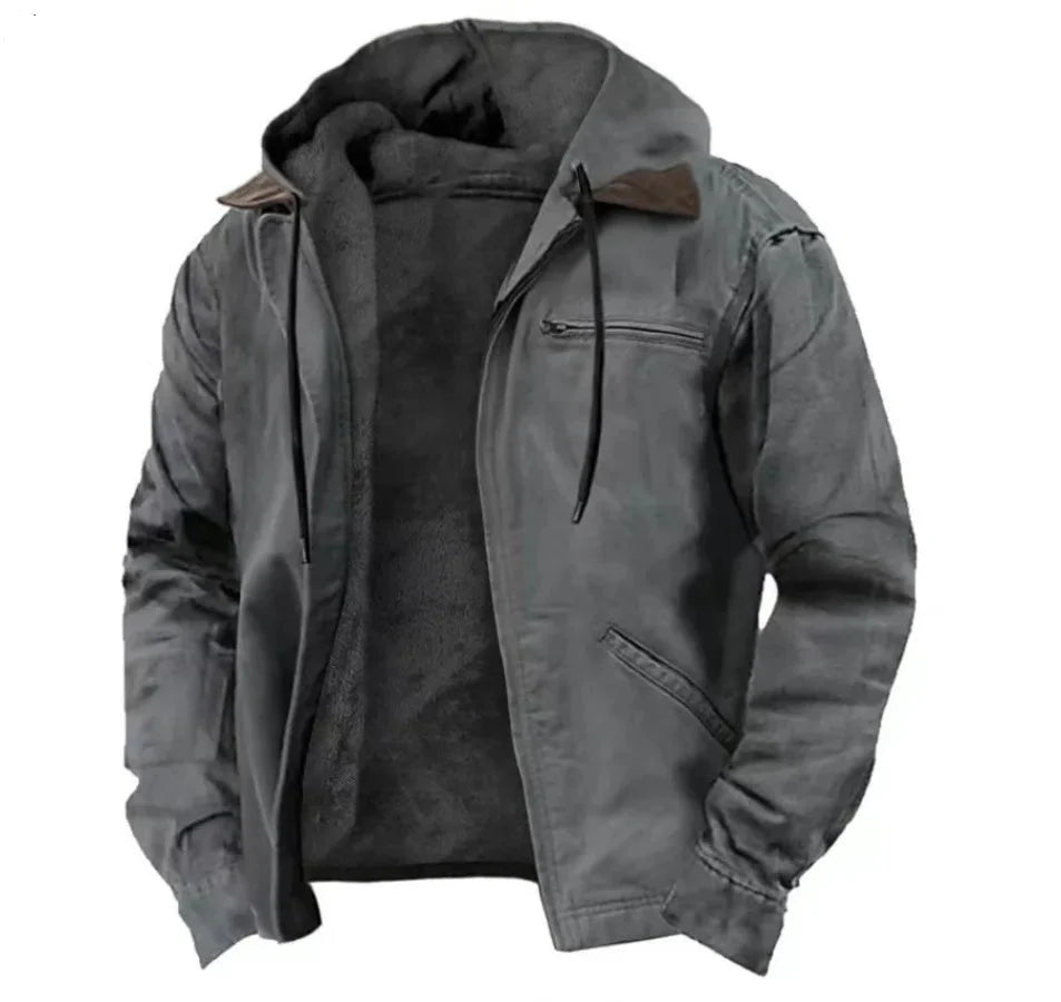 Gray jacket with a hood on a white background