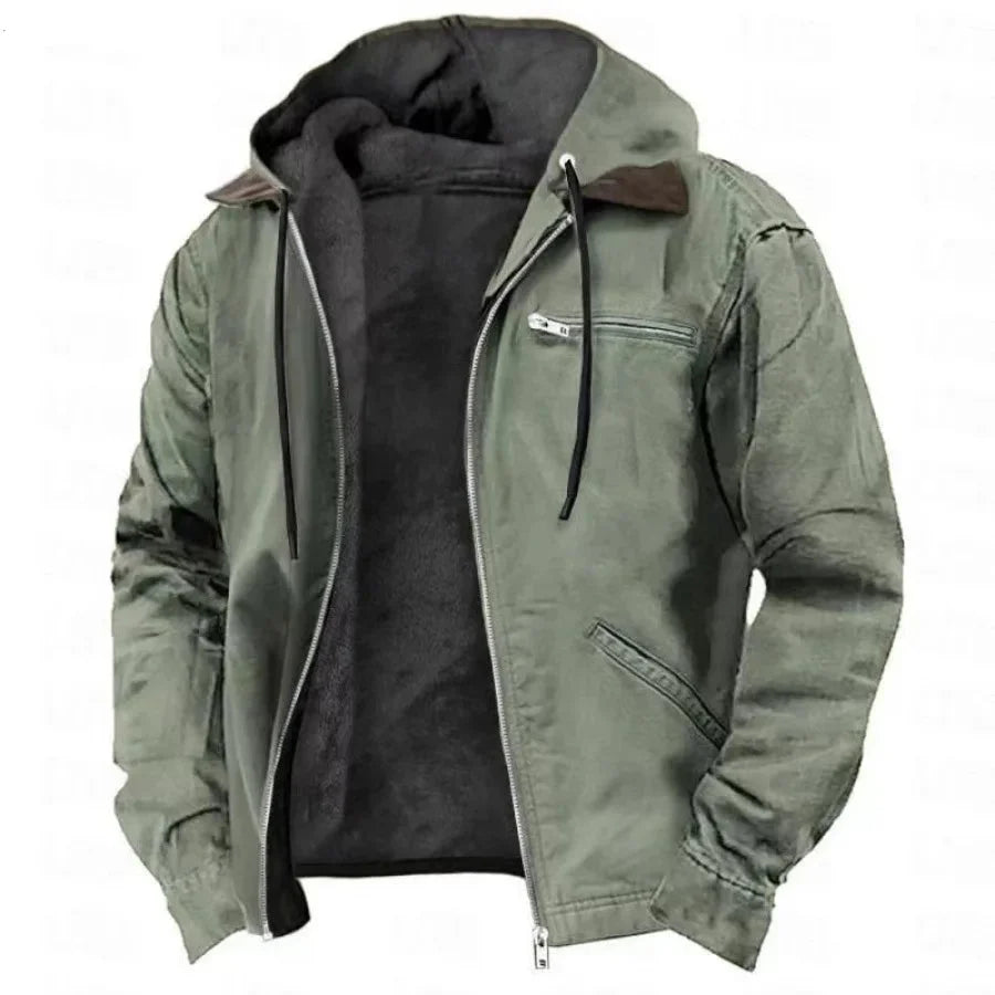 Green jacket with a hood on a white background