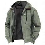 Green jacket with a hood on a white background