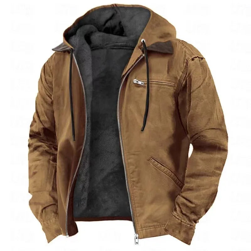 Brown jacket with a hood on a white background