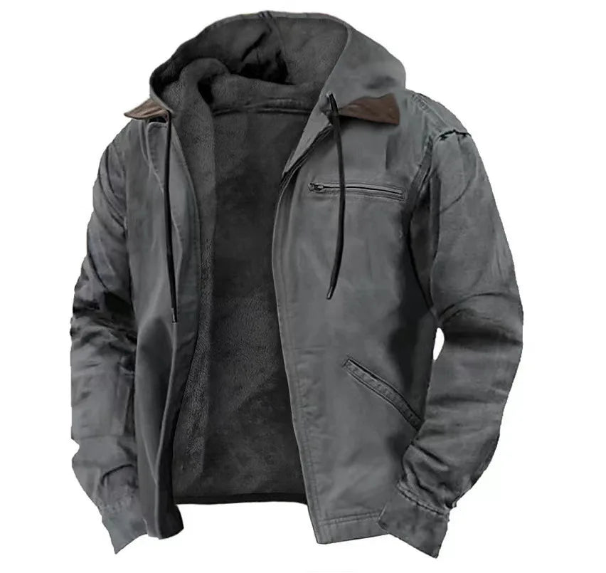 Gray jacket with a hood on a white background