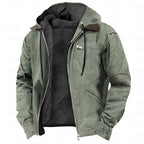 Green jacket with a hood on a white background