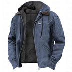 Blue jacket with a hood on a white background