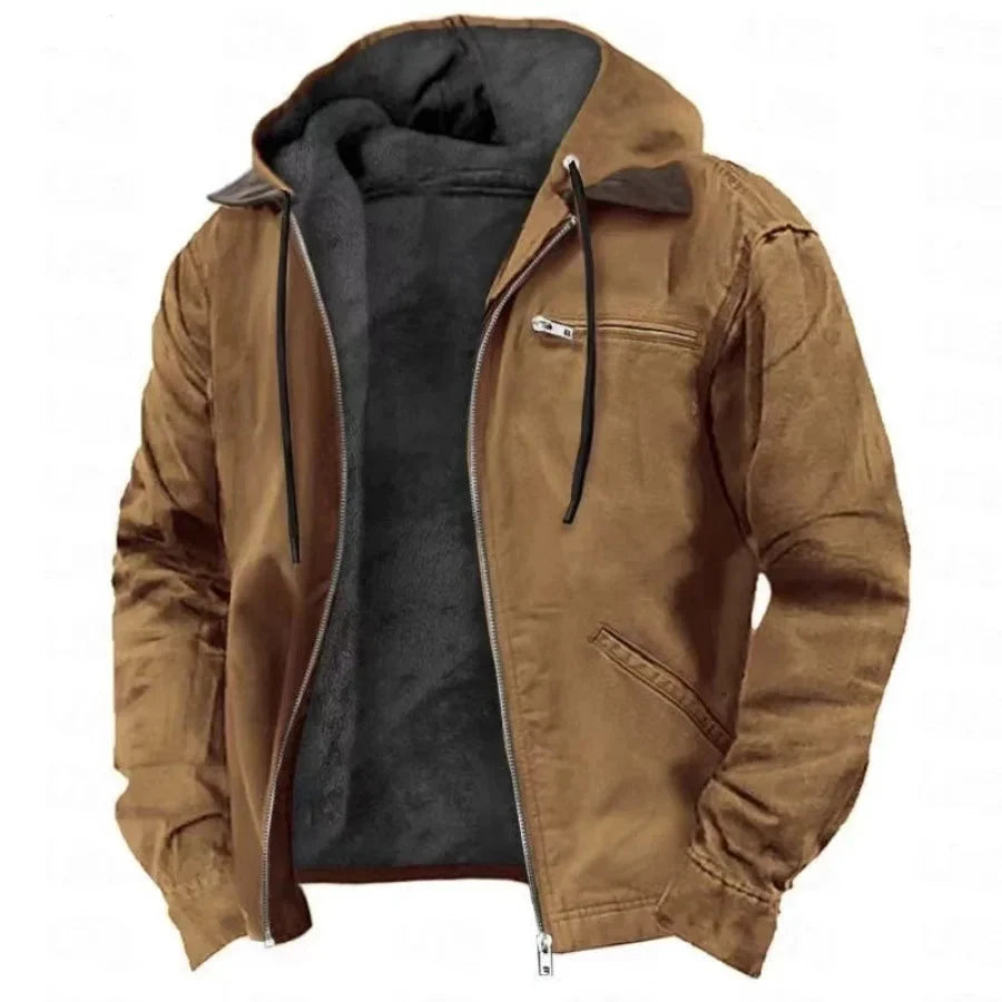 Brown jacket with a hood on a white background