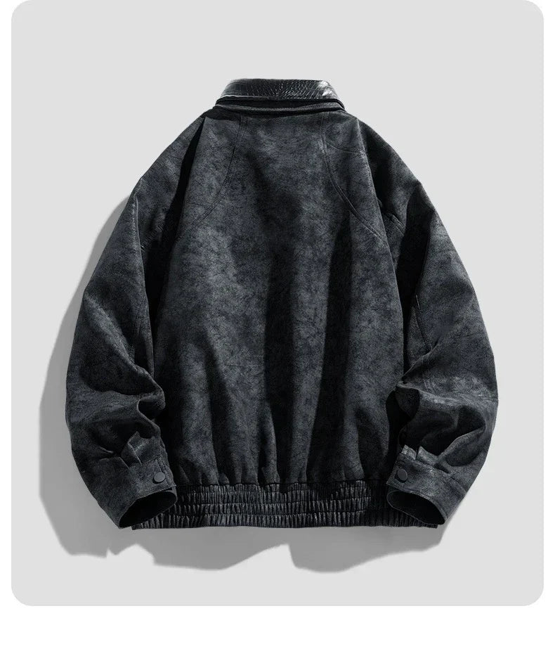 Black denim jacket on a white background