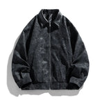 Dark gray jacket with leather collar on a white background
