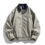 Gray jacket with a dark collar on a white background