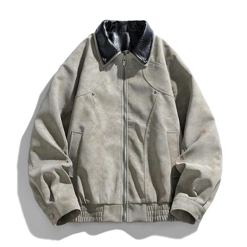Gray jacket with a dark collar on a white background