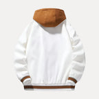 White hoodie with brown accents on a white background