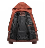 Brown and black jacket with a hood on a white background