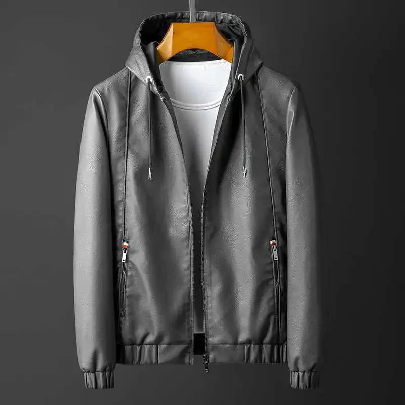 Gray jacket with a hood on a dark background