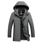 Gray hooded coat with black lining on a white background