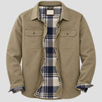 Beige shirt with plaid lining on a white background