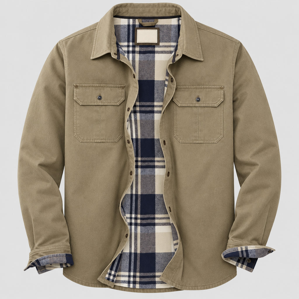 Beige shirt with plaid lining on a white background