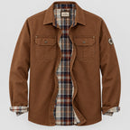 Brown jacket with plaid lining on a white background