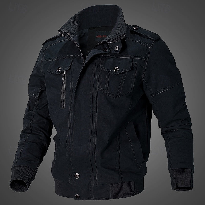 Men's Cotton Field Jacket – Stand Collar Zip-Up Casual Coat