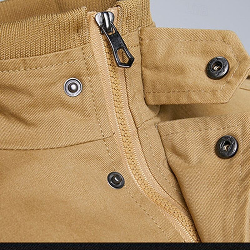 Men's Cotton Field Jacket – Stand Collar Zip-Up Casual Coat