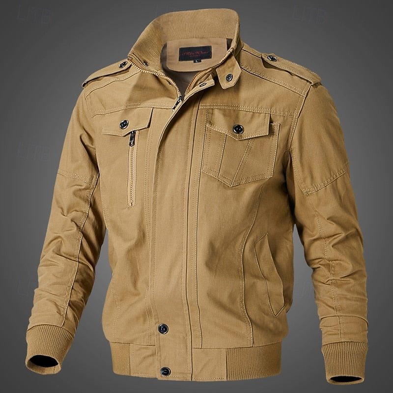 Men's Cotton Field Jacket – Stand Collar Zip-Up Casual Coat