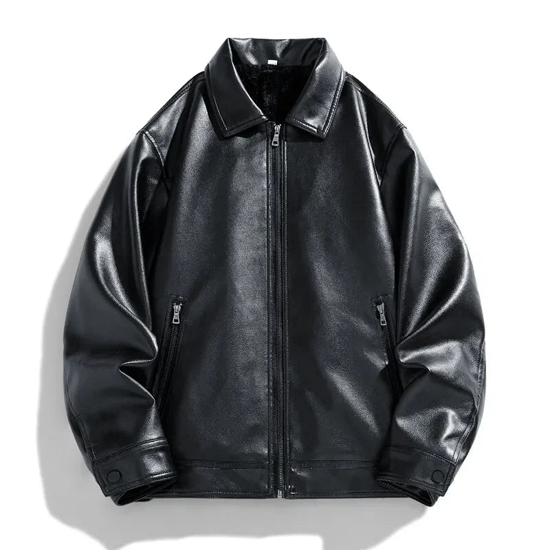 Black leather jacket on a white background