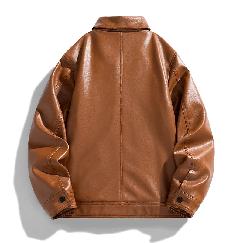 Brown leather jacket on a white background