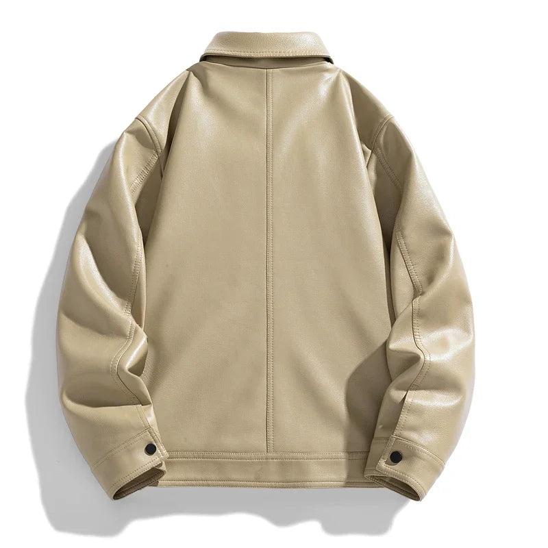 Beige leather jacket on a white background