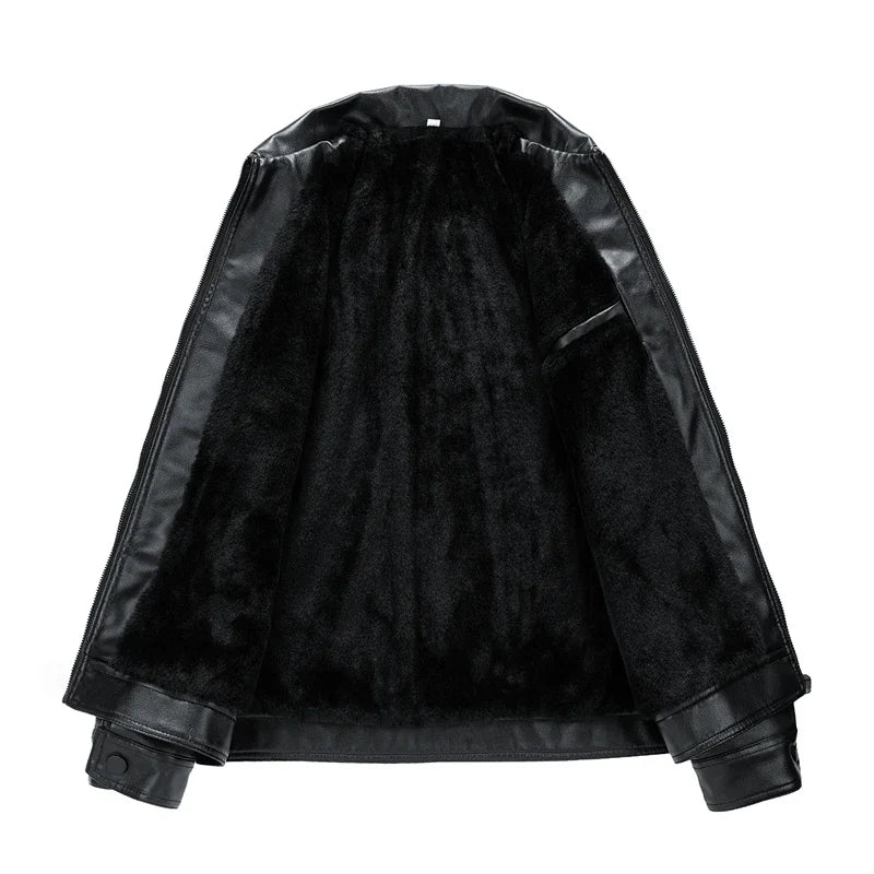 Black leather jacket on a white background