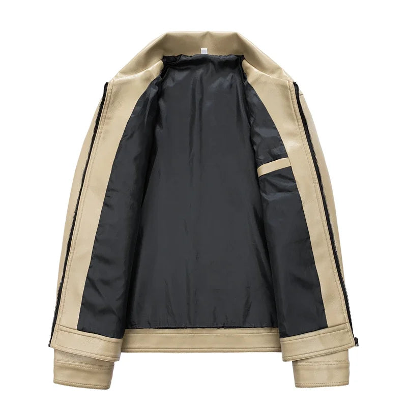 Beige and black jacket with a white background