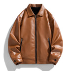 Brown leather jacket on a white background