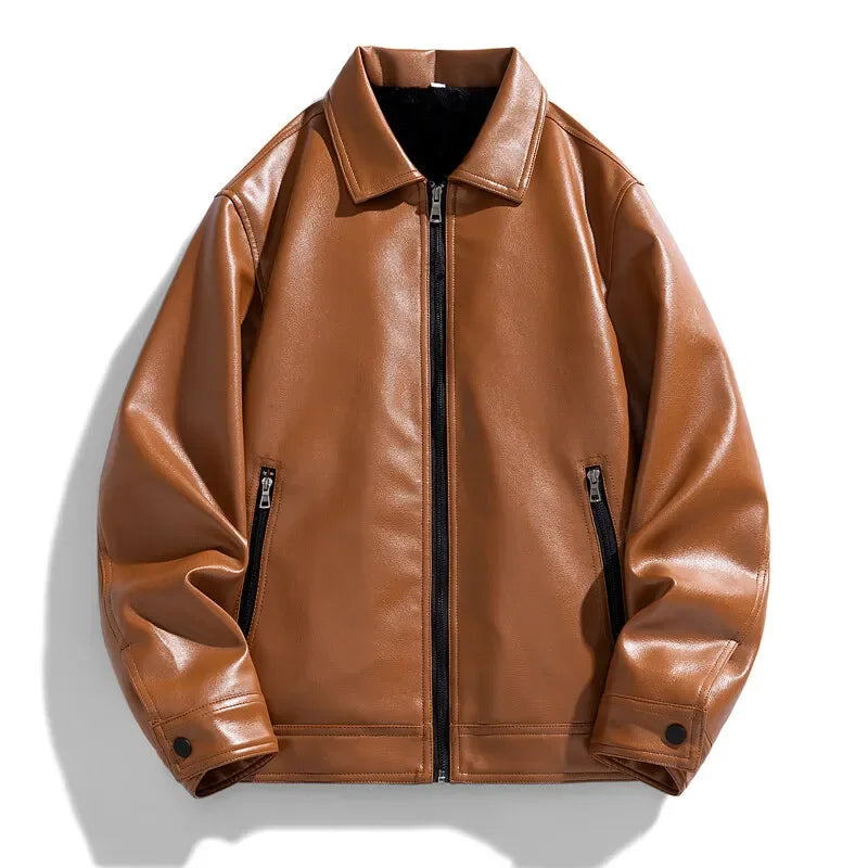 Brown leather jacket on a white background