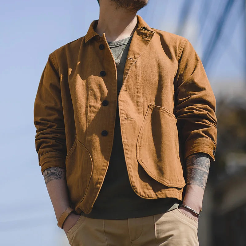 Meta Title  Men's Cotton Work Jacket | Multi-Pocket Utility Coat