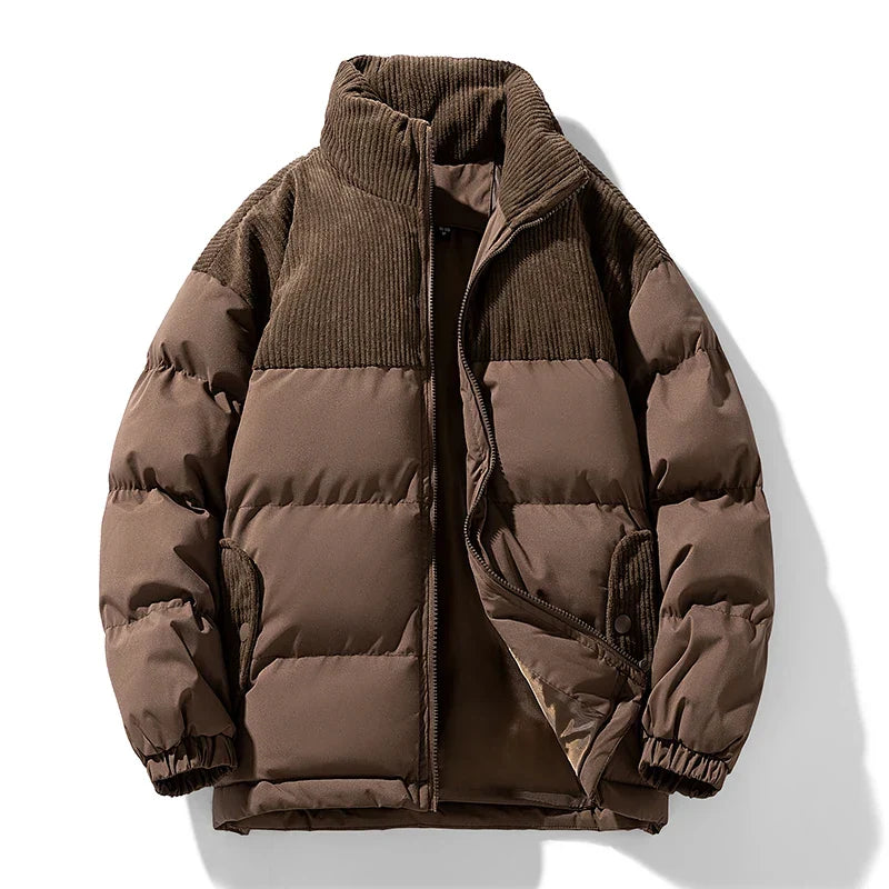 Brown puffer jacket on a white background