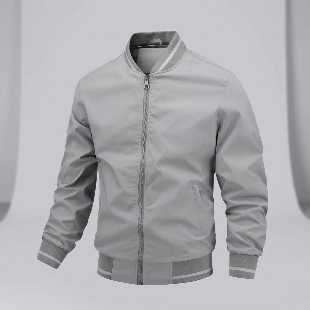 Gray bomber jacket on a white background
