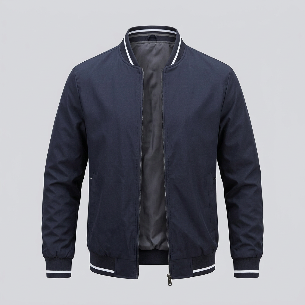 Men's Bomber Jacket Striped Rib Collar – Spring Zip Windbreaker