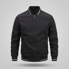 Black bomber jacket on a light gray background