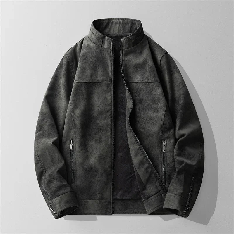 Dark gray jacket on a light gray background