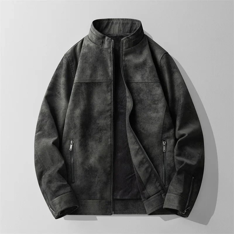 Dark gray jacket on a light gray background