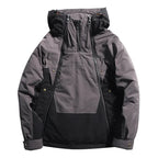 Gray and black jacket with a hood on a white background