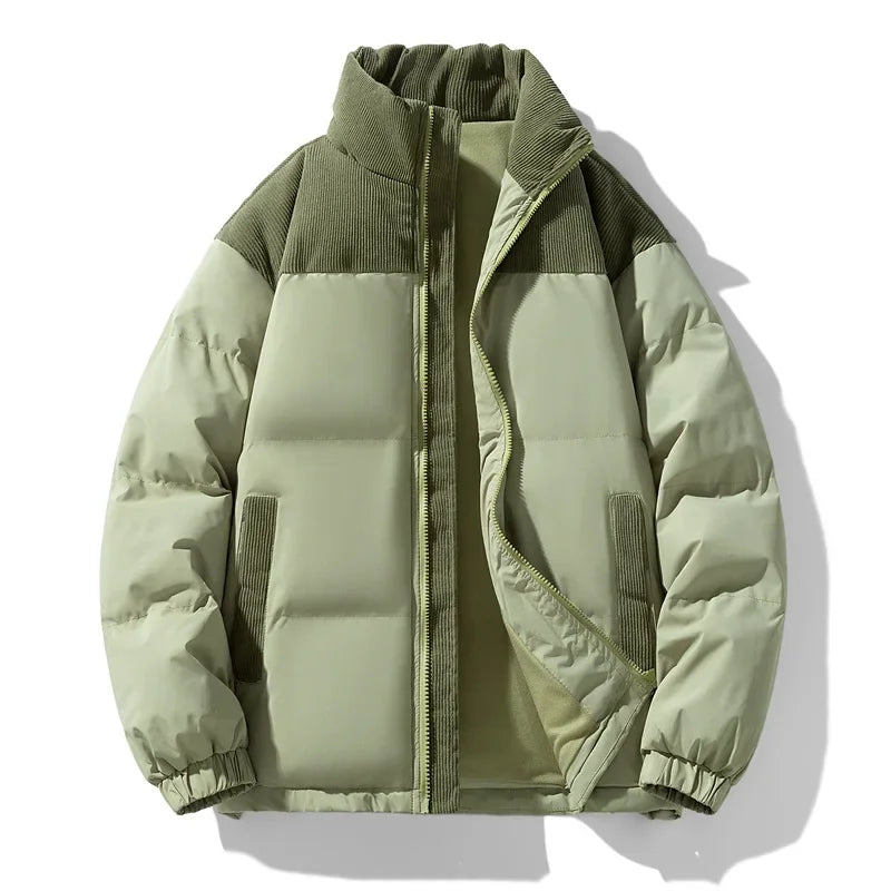 Green puffer jacket on a white background
