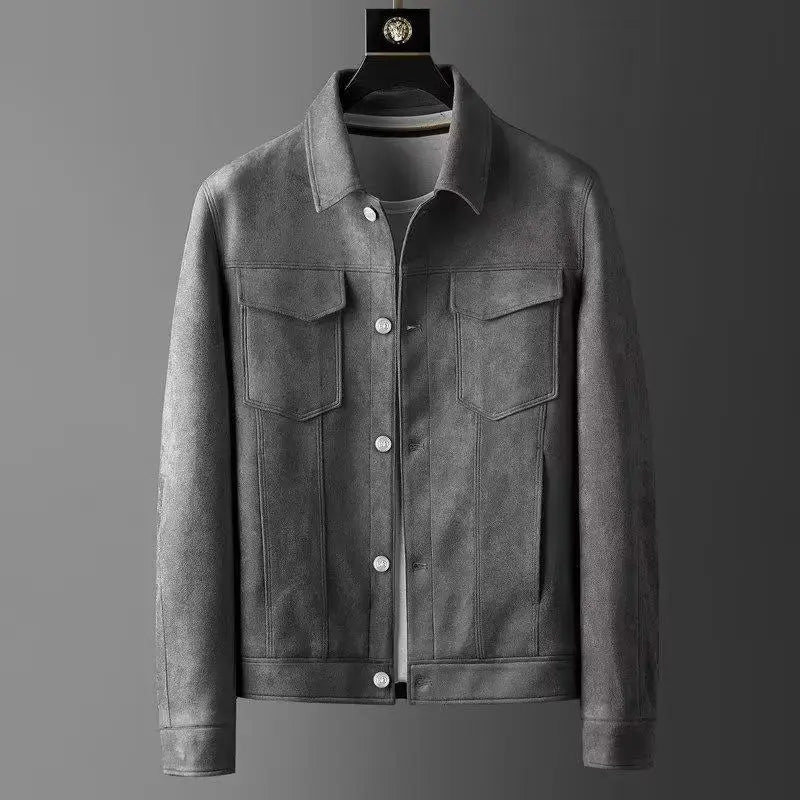 Gray suede jacket on a gray background