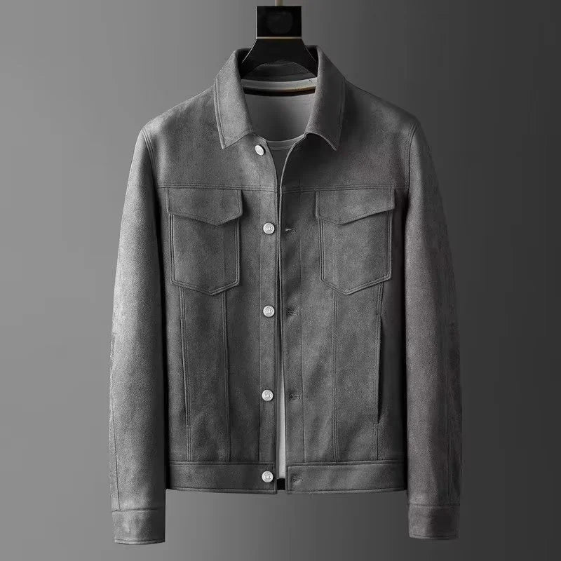 Gray suede jacket on a gray background