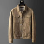 Brown suede jacket on a dark gray background