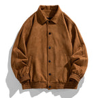 Brown jacket with black buttons on a white background