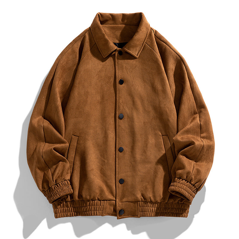Brown jacket with black buttons on a white background