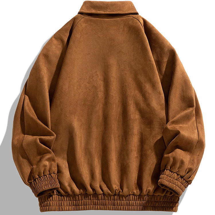 Brown fleece jacket on a light gray background